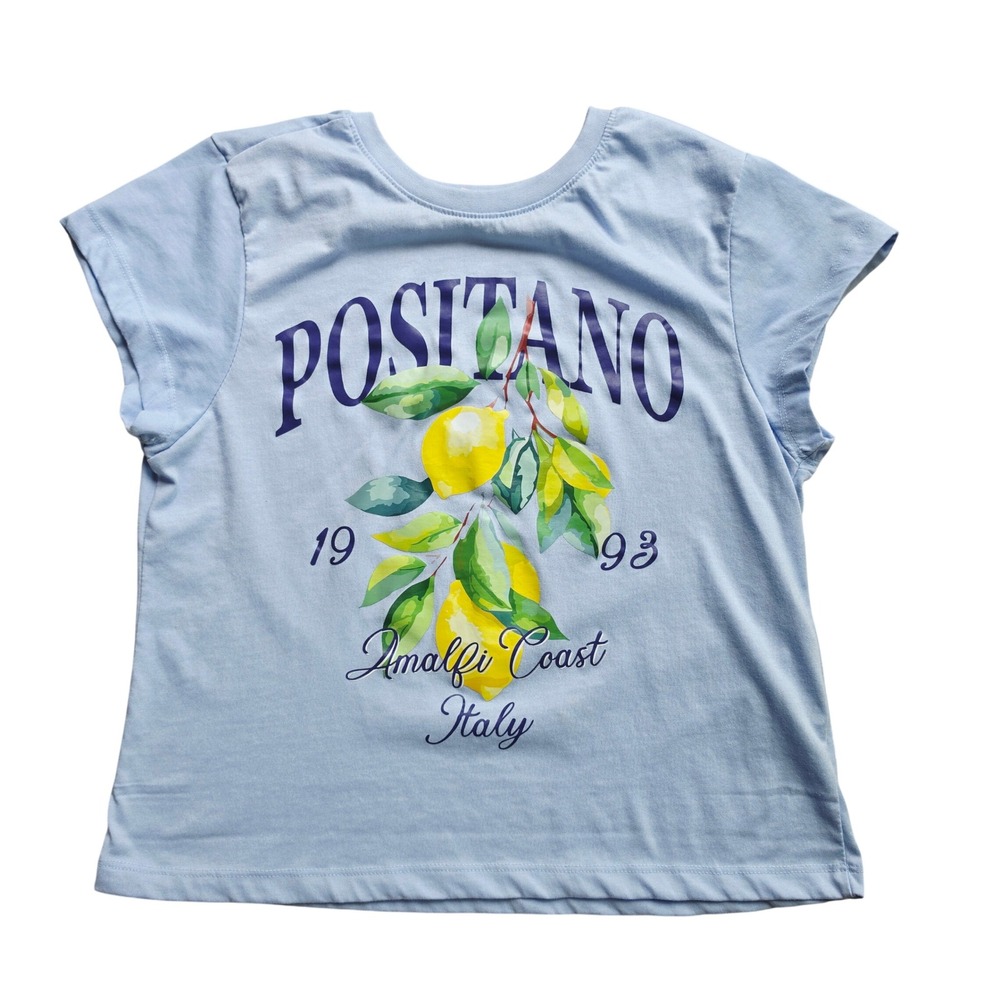 New Love Positano Italy Lemon Graphic Tee Light Blue Plus Size 1X Short Sleeve